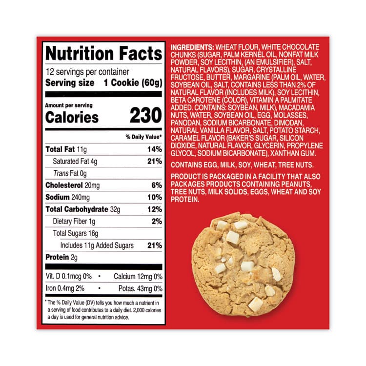 MRS. FIELD'S ORIGINAL COOKIES, . White Chunk Macadamia Cookies, 2.1 oz, Individually Wrapped Pack, White Chocolate, 12/Carton (GRR20900470) thumbnail 4
