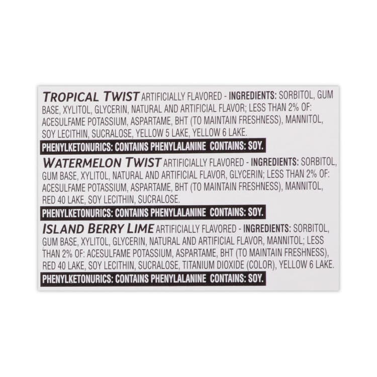 MONDELEZ INTERNATIONAL Sugar-Free Gum, Fruit Variety, 14 Pieces/Pack, 20 Packs/Carton (GRR22000891) thumbnail 4