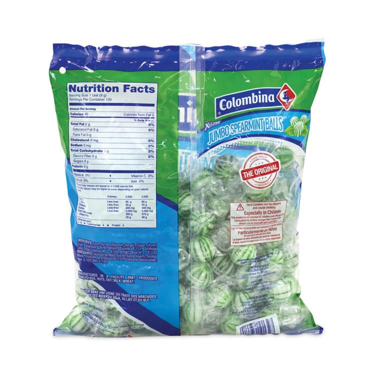 COLOMBINA S.A. Jumbo Spearmint Balls, 0.04 oz, 120 Balls/Bag, 1 Bag/Carton (GRR20900022) thumbnail 3