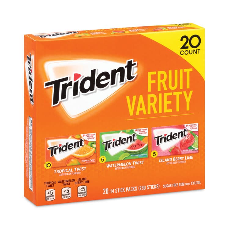 MONDELEZ INTERNATIONAL Sugar-Free Gum, Fruit Variety, 14 Pieces/Pack, 20 Packs/Carton (GRR22000891) thumbnail 2