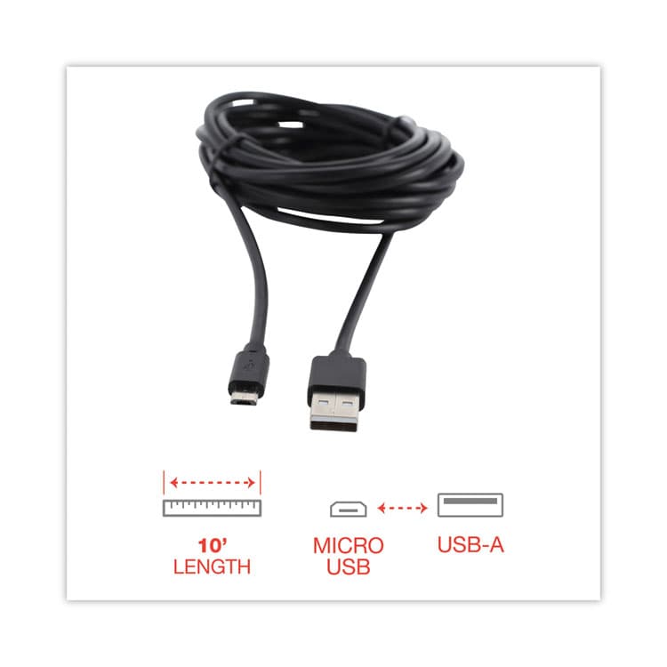 INNOVERA USB to Micro USB Cable, 10 ft, Black (IVR30013) thumbnail 4