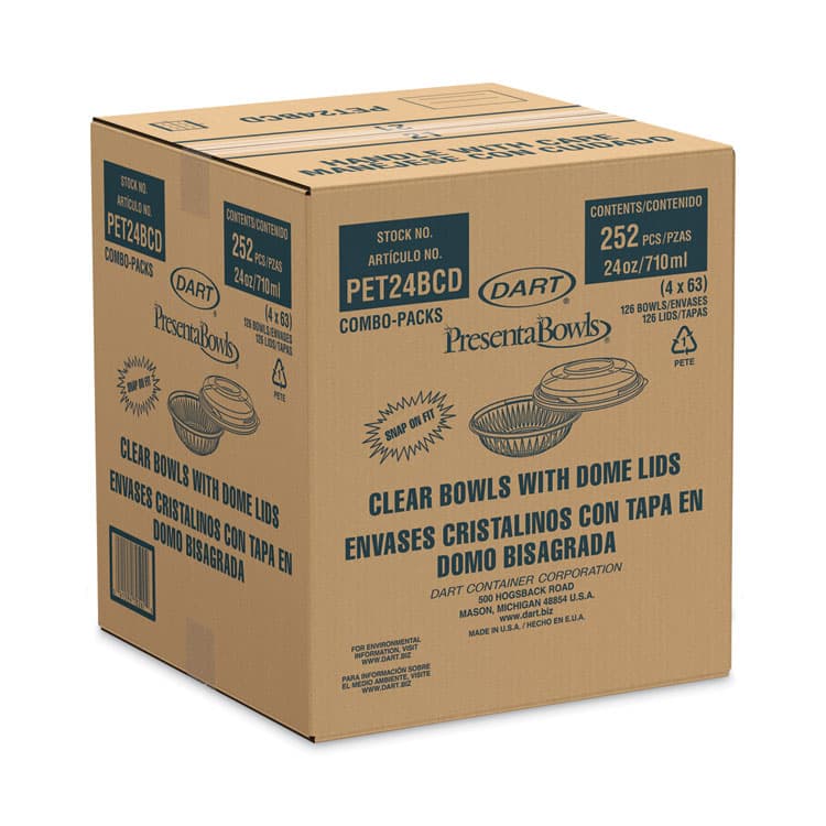 DART PresentaBowls Bowl/Lid Combo-Paks, 24 oz, 7.25" Diameter x 2.38" h, Clear, Plastic, 63/Pack, 2 Pack/Carton (DCCPET24BCD) thumbnail 2