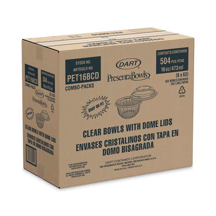 DART PresentaBowls Bowl/Lid Combo-Paks, 16 oz, 5.38" Diameter x 2.6" h, Clear, Plastic, 63/Pack, 4 Pack/Carton (DCCPET16BCD) thumbnail 4