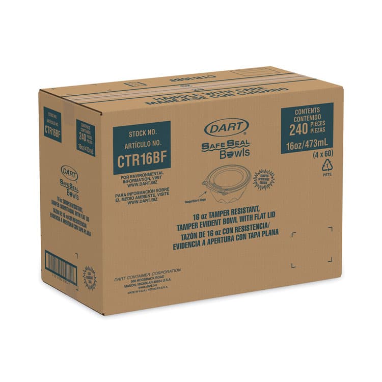 DART SafeSeal Tamper-Resistant, Tamper-Evident Bowls with Flat Lid, 16 oz, 5.5" Diameter x 2.7" h, Clear, Plastic, 240/Carton (DCCCTR16BF) thumbnail 2