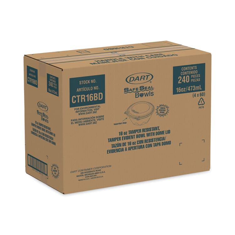 DART SafeSeal Tamper-Resistant, Tamper-Evident Bowls with Dome Lid, 16 oz, 5.5" Diameter x 3.1" h, Clear, Plastic, 240/Carton (DCCCTR16BD) thumbnail 2