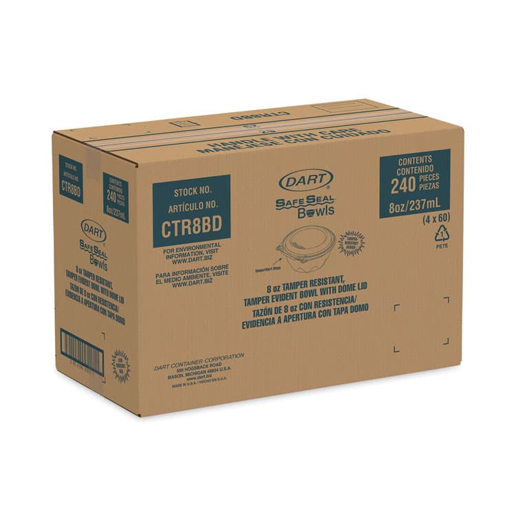 DART SafeSeal Tamper-Resistant, Tamper-Evident Bowls with Dome Lid, 8 oz, 5.5" Diameter x 2.1" h, Clear, Plastic, 240/Carton (DCCCTR8BD) thumbnail 2