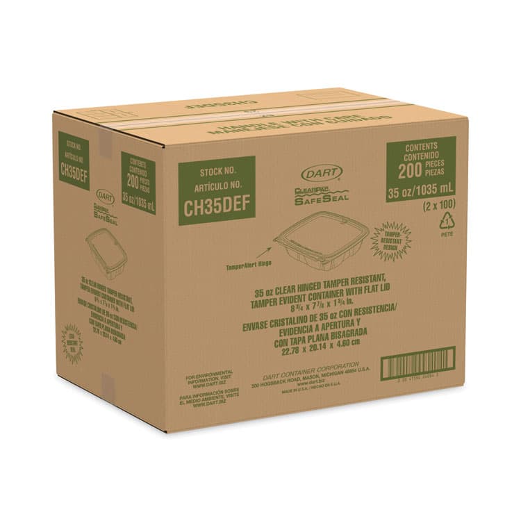 DART ClearPac SafeSeal Tamper-Resistant/Evident Containers, Flat Lid, 35 oz, Clear, Plastic, 100/Bag, 2 Bags/Carton (DCCCH35DEF) thumbnail 2