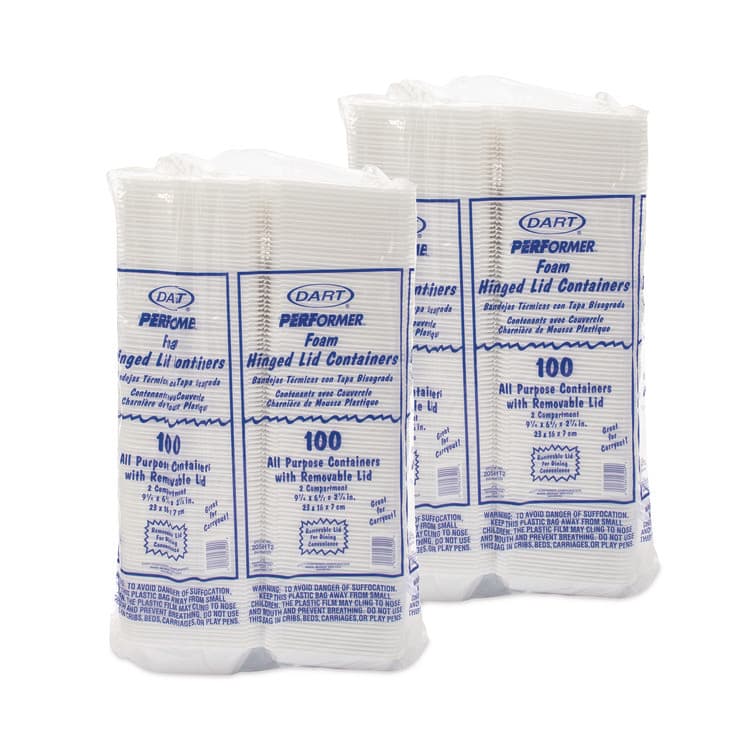 DART Foam Hinged Lid Containers, 6.4 x 9.33 x 2.9, White, 100/Bags, 2 Bags/Carton (DCC205HT2) thumbnail 4