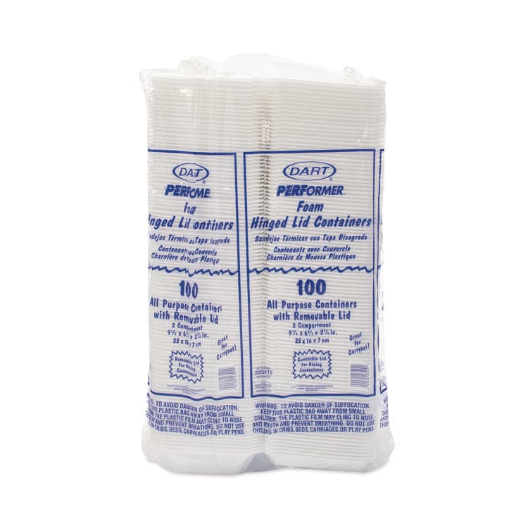 DART Foam Hinged Lid Containers, 6.4 x 9.33 x 2.9, White, 100/Bags, 2 Bags/Carton (DCC205HT2) thumbnail 3