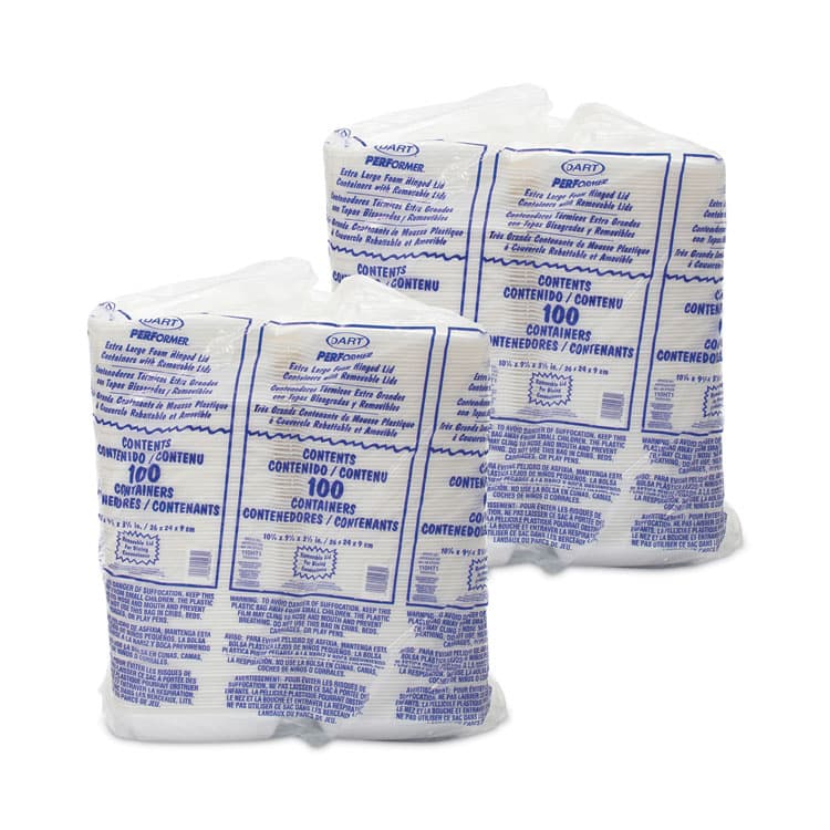 DART Hinged Lid Carryout Container, 9.5 x 10.33 x 3.5, White, Foam, 100/Bag, 2 Bags/Carton (DCC110HT1) thumbnail 4
