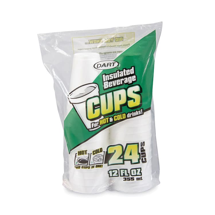DART Small Foam Drink Cups, 12 oz, White, 24/Bag, 12 Bags/Carton (DCC12JP24) thumbnail 3