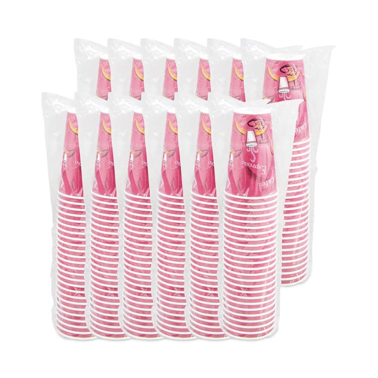 DART Paper Hot Drink Cups in Bistro Design, 16 oz, Maroon, 300/Carton (SCCOF16BI0041) thumbnail 4
