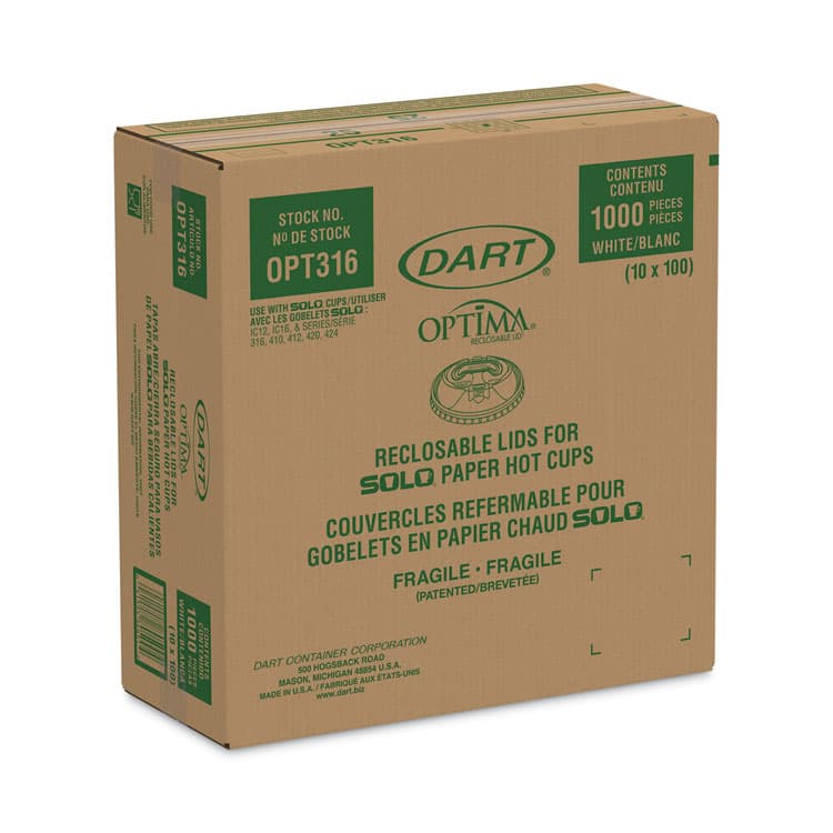 DART Optima Reclosable Lids for Hot Paper Cups, Fits 10 oz to 24 oz Hot Cups, Plastic, White, 1,000/Carton (SCCOPT316) thumbnail 2