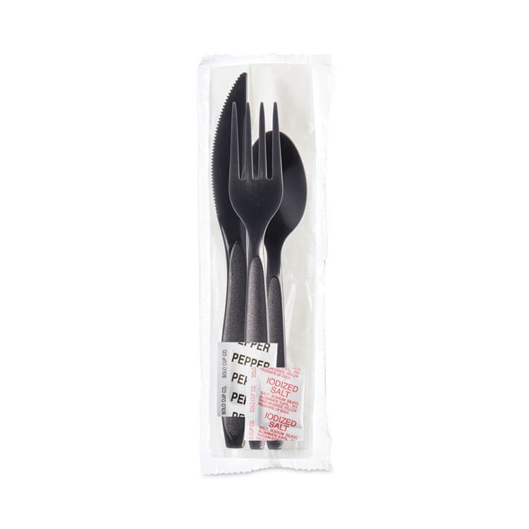 DART Reliance Mediumweight Cutlery Kit, Fork/Knife/Napkin/Pepper/Salt/Spoon, Plastic, Black, 250/Carton (SCCRSK8Y0004) thumbnail 4