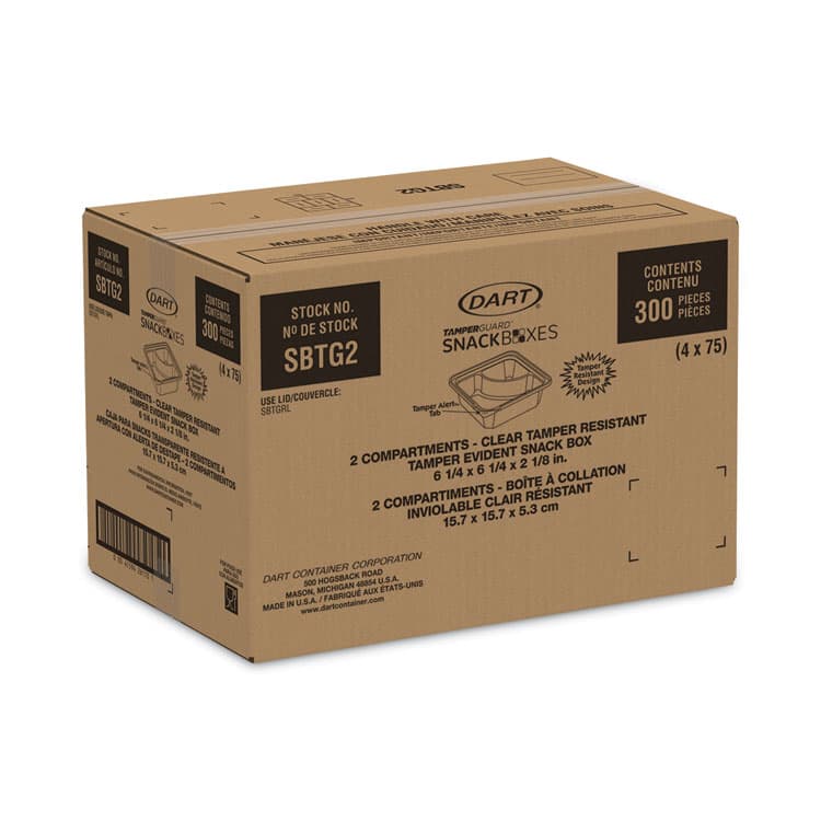 DART TamperGuard Snack Boxes, 2 Compartments, 6.3 x 6.3 x 2.1, Clear, Plastic, 300/Carton (DCCSBTG2) thumbnail 2