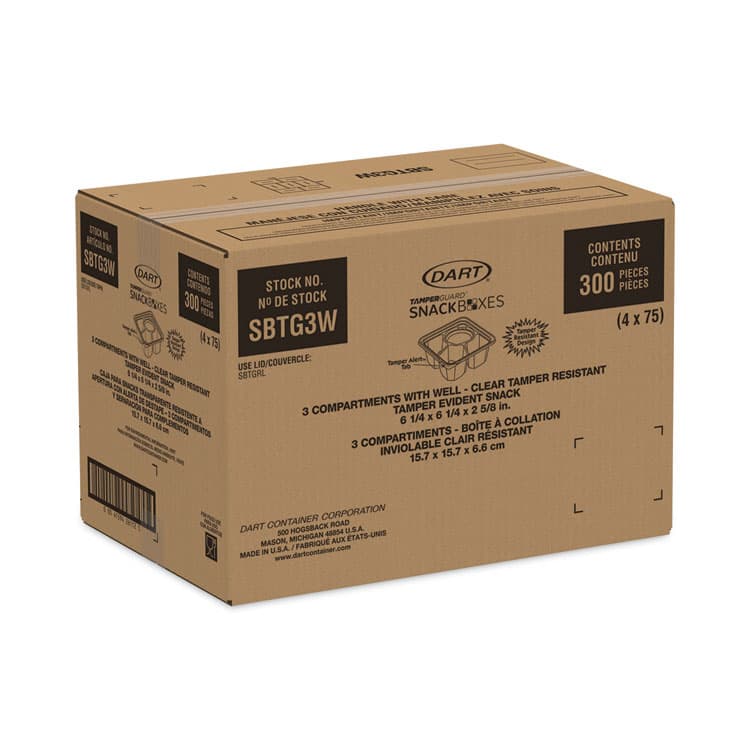 DART TamperGuard Snack Boxes, 3 Compartments, 6.3 x 6.3 x 2.6, Clear, Plastic, 300/Carton (DCCSBTG3W) thumbnail 2