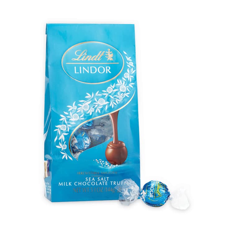 LINDT Lindor Truffles Milk Chocolate Sea Salt, 5.1 oz Bag, 3 Bags/Pack (GRR30101012)