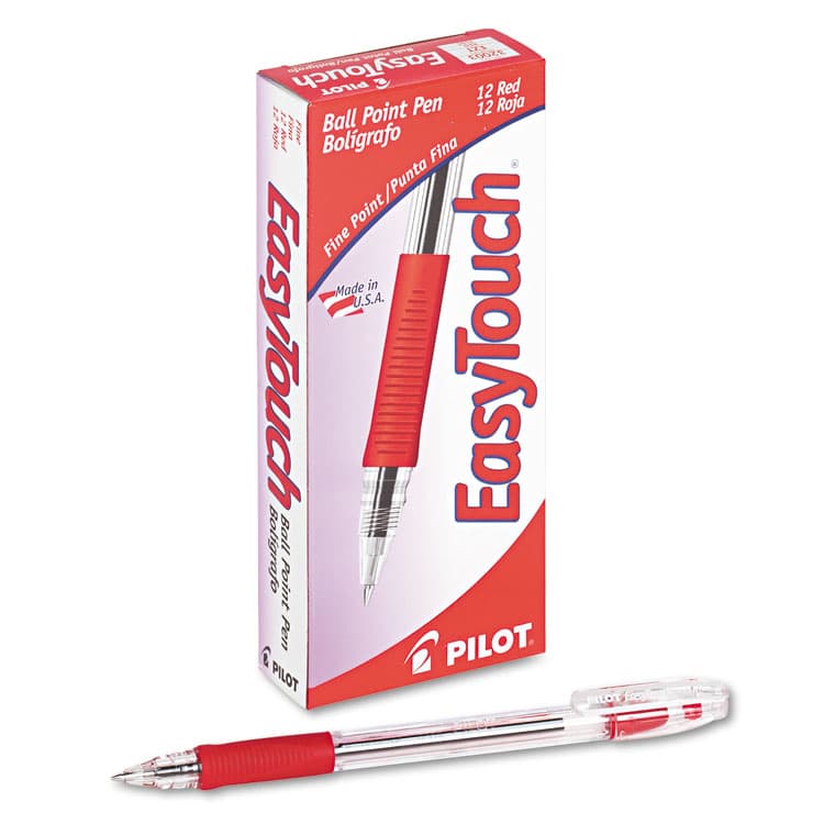 PILOT CORP. OF AMERICA EasyTouch Ballpoint Pen, Stick, Fine 0.7 mm, Red Ink, Clear/Red Barrel, Dozen (PIL32003) thumbnail 2
