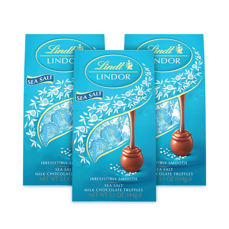 LINDT Lindor Truffles Milk Chocolate Sea Salt, 5.1 oz Bag, 3 Bags/Pack (GRR30101012) thumbnail 4