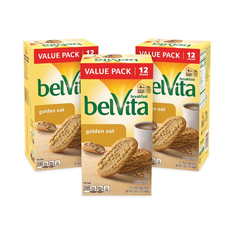 NABISCO FOOD GROUP belVita Breakfast Biscuits, Golden Oat, 1.76 oz Packet of 4, 12 Packets/Box, 3 Boxes/Carton (GRR30700147) thumbnail 2