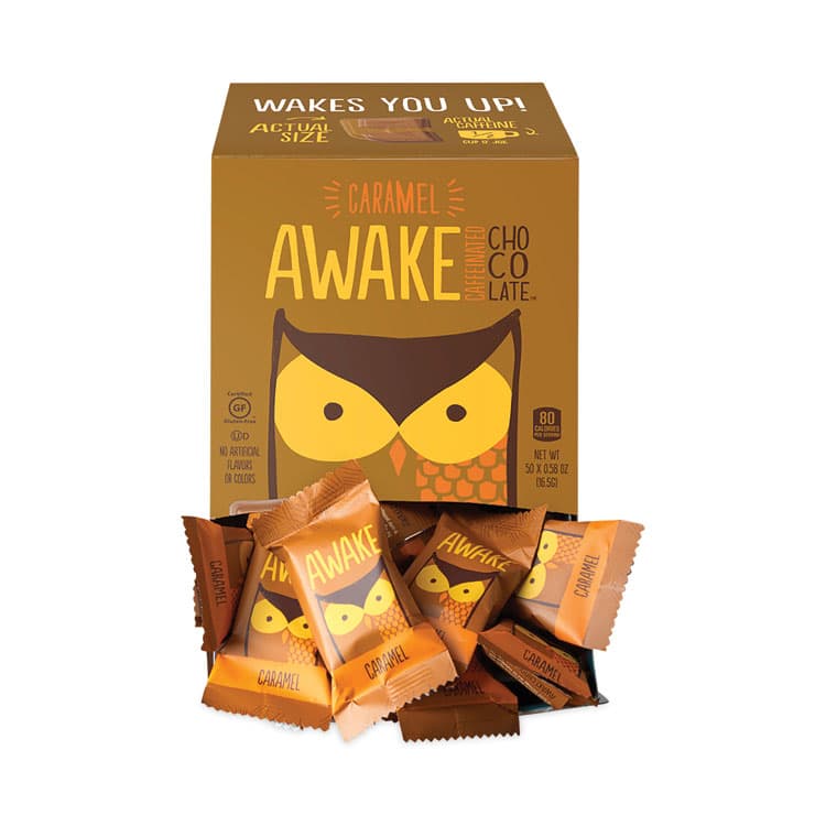 AWAKE Caffeinated Caramel Chocolate Bites, 0.58 oz Bars, 50 Bars/Carton (GRR30700315) thumbnail 2