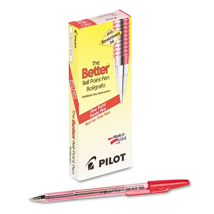 PILOT CORP. OF AMERICA Better Ballpoint Pen, Stick, Fine 0.7 mm, Red Ink, Translucent Red Barrel, Dozen (PIL37011) thumbnail 4