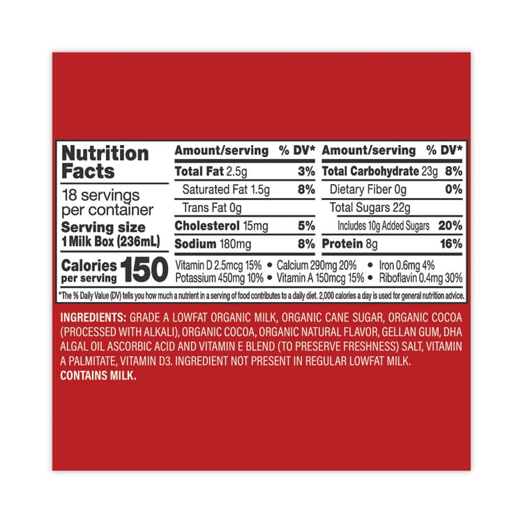 DANONE Low Fat Milk, Chocolate, 8 oz, 18/Carton (GRR22000536) thumbnail 4