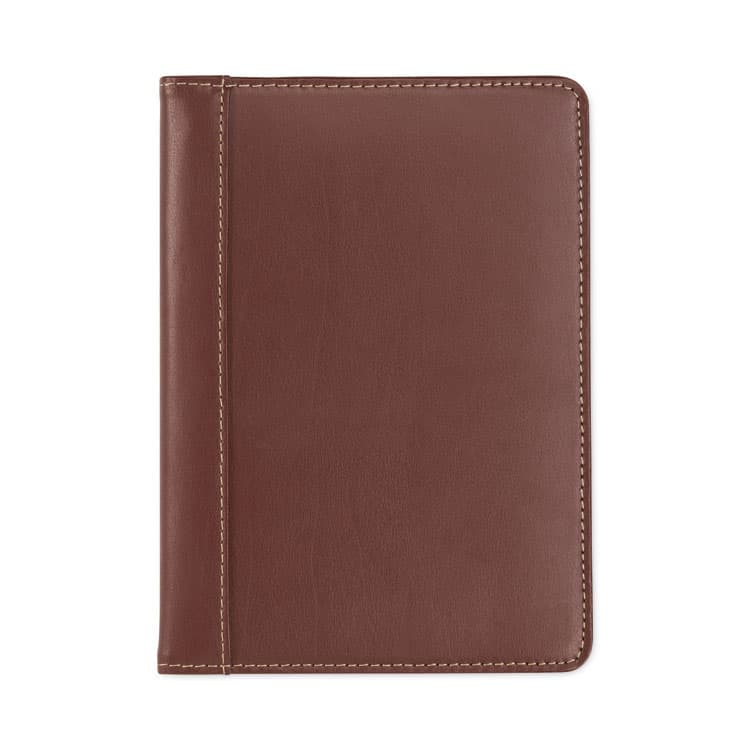 SAMSILL CORPORATION Contrast Stitch Leather Padfolio, 6.25w x 8.75h, Open Style, Brown (SAM71736)