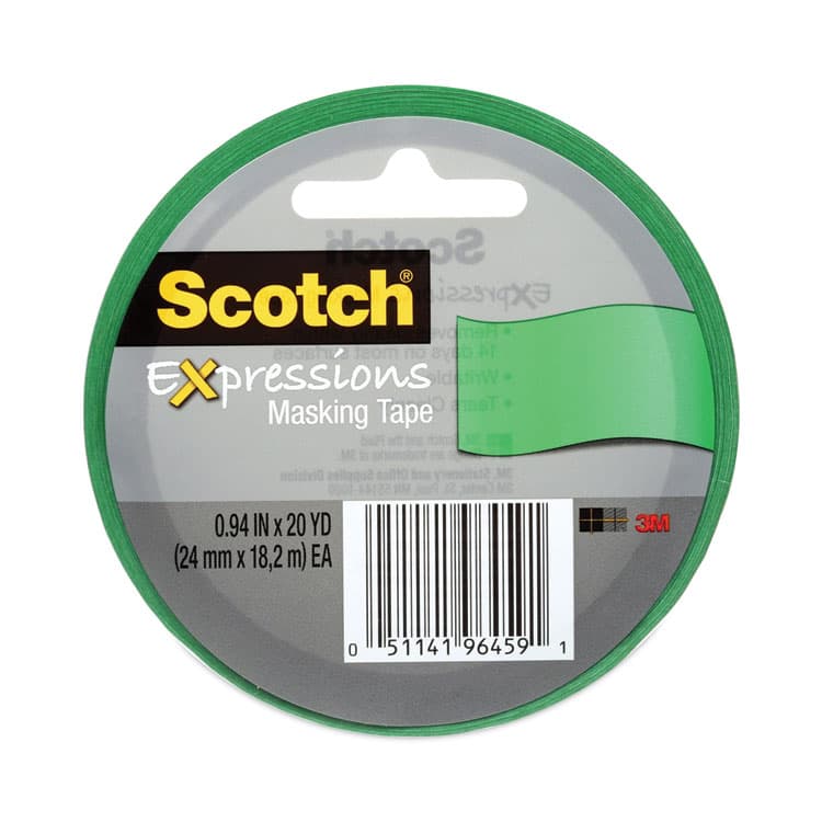 3M/COMMERCIAL TAPE DIV. Expressions Masking Tape, 3" Core, 0.94" x 20 yds, Primary Green (MMM3437PGR)