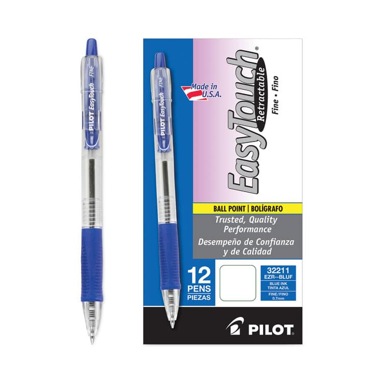 PILOT CORP. OF AMERICA EasyTouch Ballpoint Pen, Retractable, Fine 0.7 mm, Blue Ink, Clear Barrel, Dozen (PIL32211) thumbnail 3