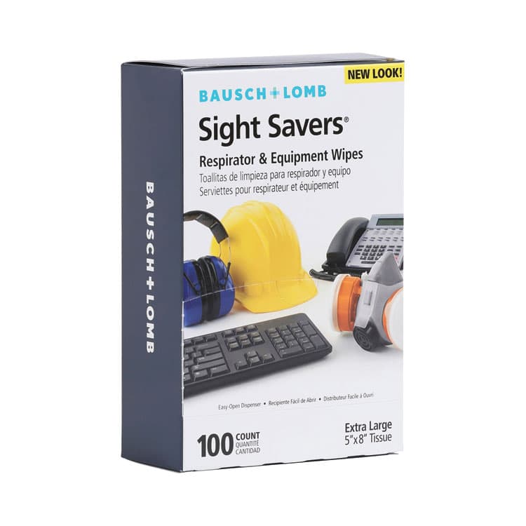 BAUSCH & LOMB, . Sight Savers Respirator and Equipment Wipes, Cloth, 5 x 8, Unscented, White, 100/Box (BAL8595) thumbnail 2