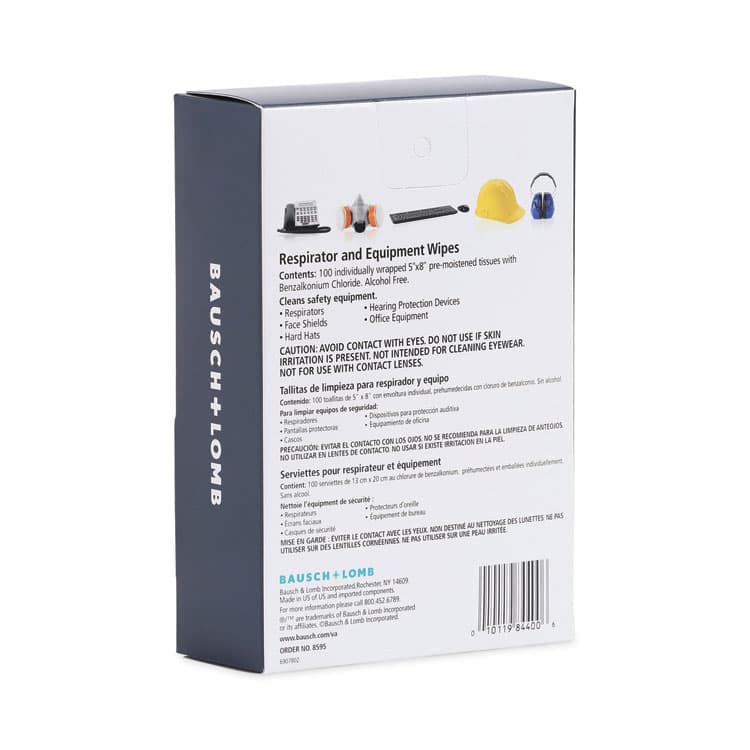 BAUSCH & LOMB, . Sight Savers Respirator and Equipment Wipes, Cloth, 5 x 8, Unscented, White, 100/Box (BAL8595) thumbnail 3