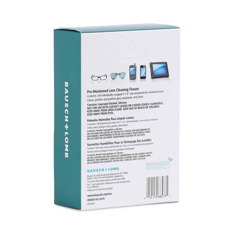 BAUSCH & LOMB, . Sight Savers Pre-Moistened Anti-Fog Tissues with Silicone, 8 x 5, 100/Box (BAL8576) thumbnail 3