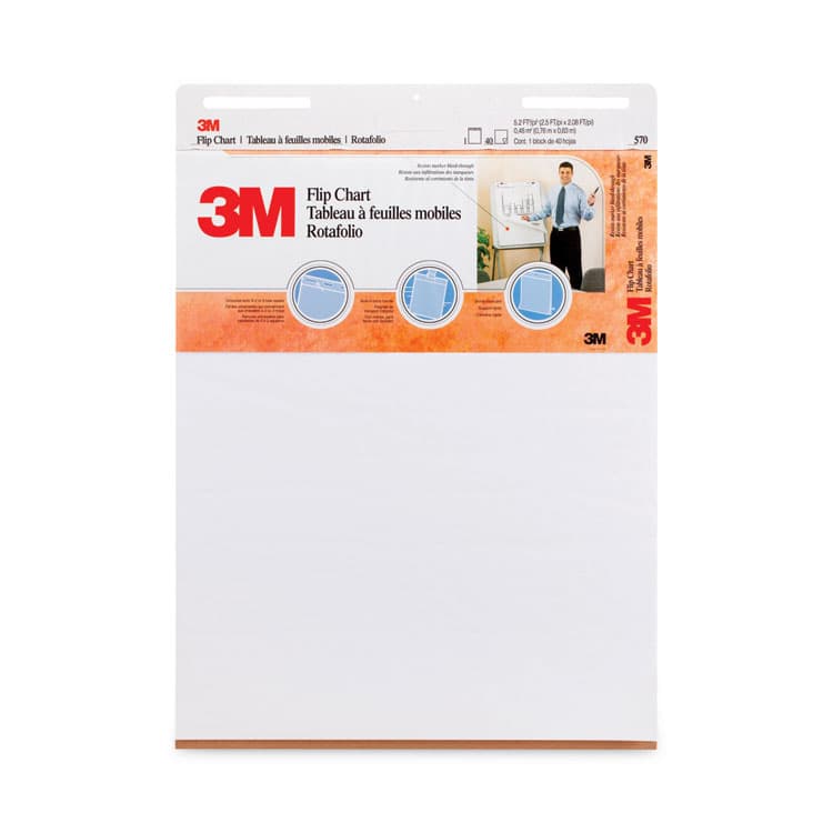 3M/COMMERCIAL TAPE DIV. Professional Flip Chart, Unruled, (40) White 25 x 30 Sheets, 2/Carton (MMM570)