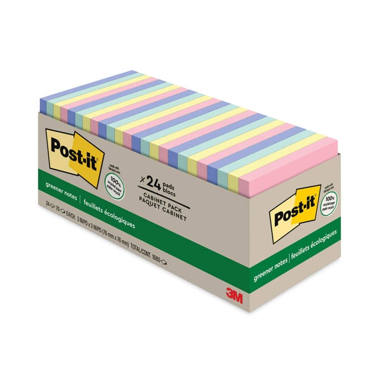 3M/COMMERCIAL TAPE DIV. Original Recycled Note Pad Cabinet Pack, 3" x 3", Sweet Sprinkles Collection Colors, 75 Sheets/Pad, 24 Pads/Pack (MMM654R24CPAP)