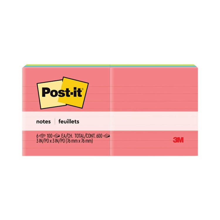 3M/COMMERCIAL TAPE DIV. Original Pads in Poptimistic Collection Colors, Note Ruled, 3" x 3", 100 Sheets/Pad, 6 Pads/Pack (MMM6306AN)