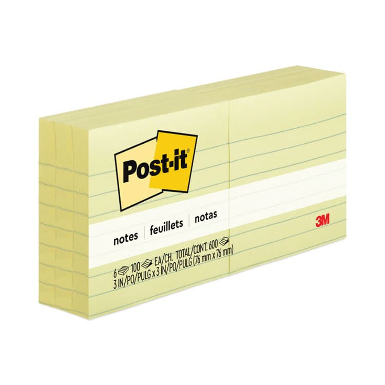 3M/COMMERCIAL TAPE DIV. Original Pads in Canary Yellow, Note Ruled, 3" x 3", 100 Sheets/Pad, 6 Pads/Pack (MMM6306PK)