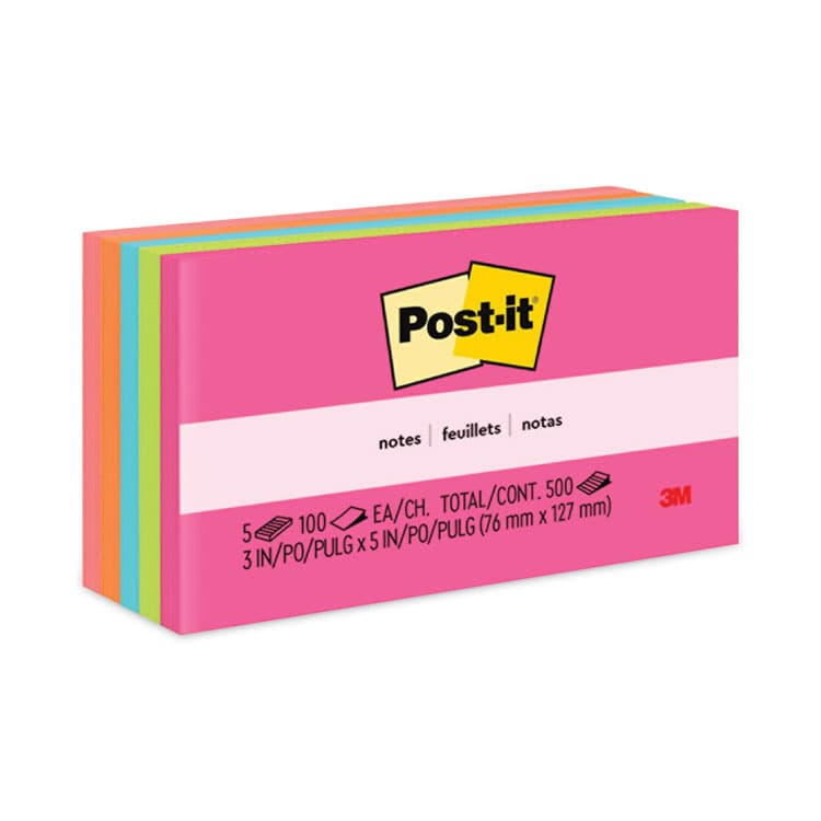 3M/COMMERCIAL TAPE DIV. Original Pads in Poptimistic Collection Colors, 3" x 5", 100 Sheets/Pad, 5 Pads/Pack (MMM6555PK)