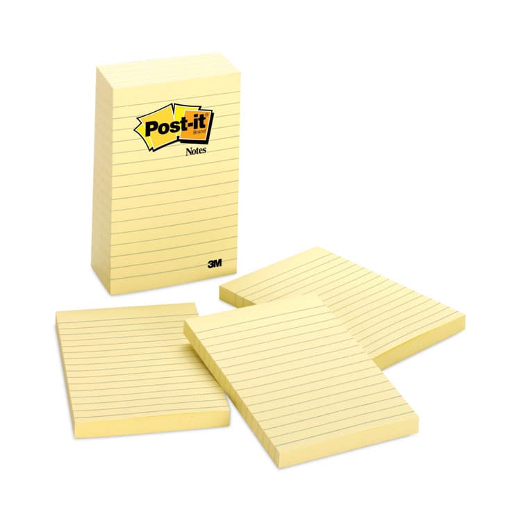 3M/COMMERCIAL TAPE DIV. Original Pads in Canary Yellow, Note Ruled, 4" x 6", 100 Sheets/Pad, 5 Pads/Pack (MMM6605PK)