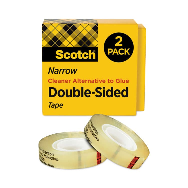 3M/COMMERCIAL TAPE DIV. Double-Sided Tape, 1" Core, 0.5" x 75 ft, Clear, 2/Pack (MMM6652PK)
