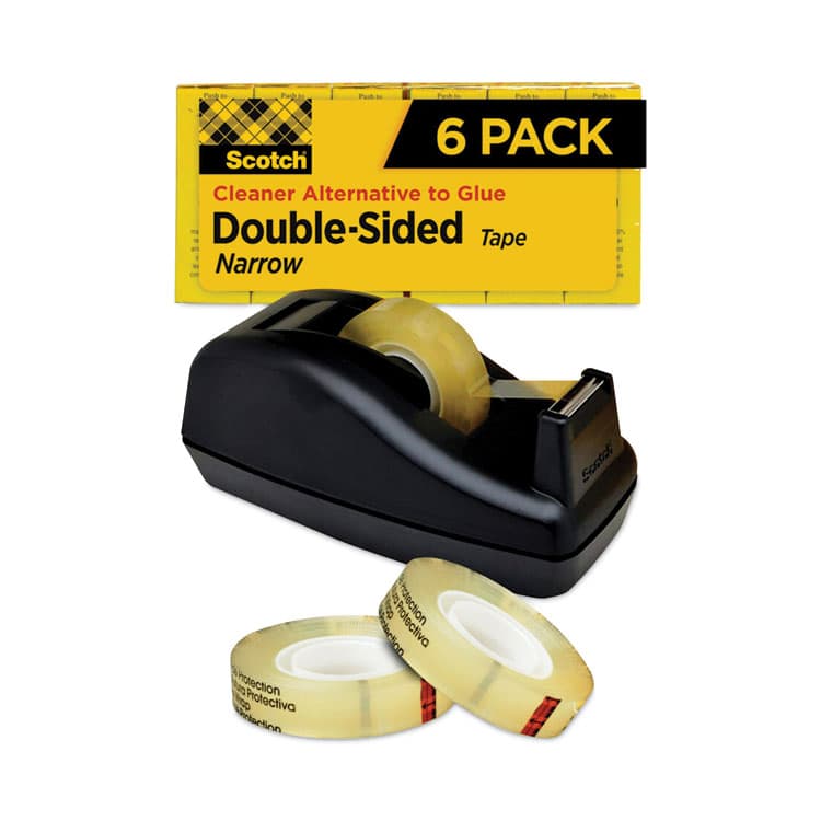 3M/COMMERCIAL TAPE DIV. Double-Sided Tape with Dispenser, 1" Core, 0.5" x 75 ft, Clear, 6/Pack (MMM6656PKC40)