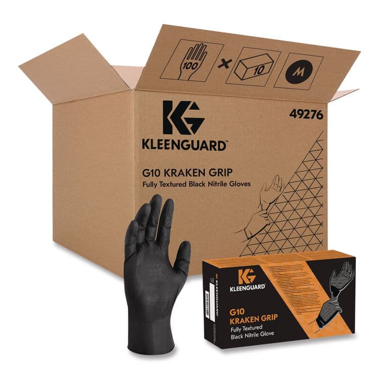 KIMBERLY CLARK G10 Kraken Grip Nitrile Gloves, Small, 6 mil Thick, 9.5" Long, Black, 100/Box, 10 Boxes/Carton (ANS49275)