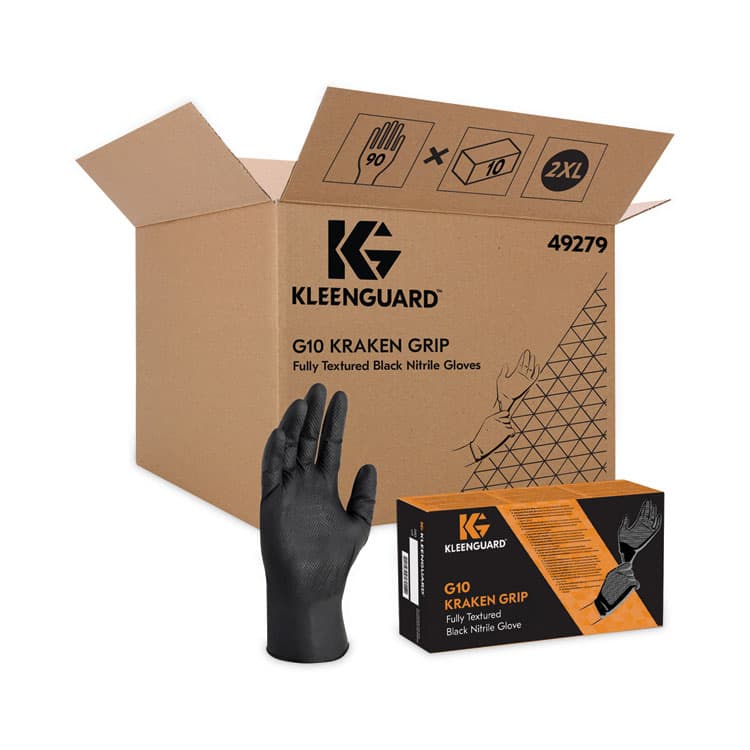 KIMBERLY CLARK G10 Kraken Grip Nitrile Gloves, Powder-Free, XX-Large, 6 mil Thick, 9.5" Long, Black, 90/Box, 10 Boxes/Carton (ANS49279)