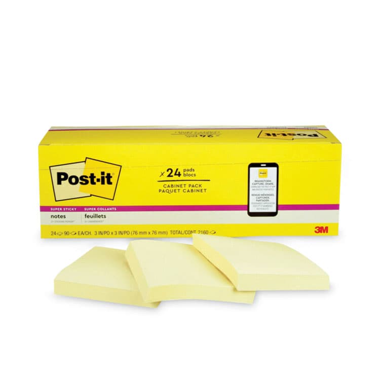 3M/COMMERCIAL TAPE DIV. Pads in Canary Yellow, Cabinet Pack, 3" x 3", 90 Sheets/Pad, 24 Pads/Pack (MMM65424SSCP)