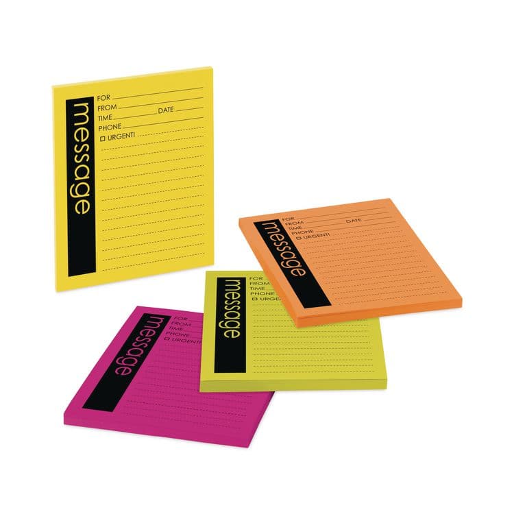 3M/COMMERCIAL TAPE DIV. Self-Stick Message Pad, Note Ruled, 4" x 5", Energy Boost Collection Colors, 50 Sheets/Pad, 4 Pads/Pack (MMM76794SS)