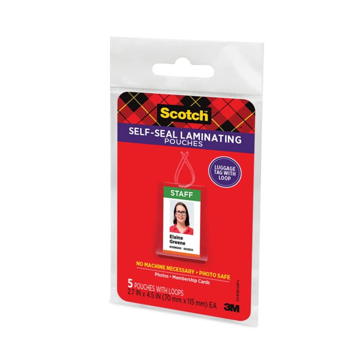 3M/COMMERCIAL TAPE DIV. Self-Sealing Laminating Pouches, 12.5 mil, 2.81" x 4.5", Gloss Clear, 5/Pack (MMMLS8535G) thumbnail 2