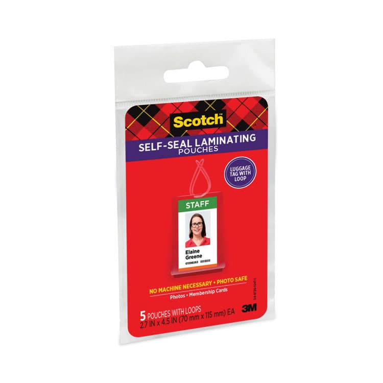 3M/COMMERCIAL TAPE DIV. Self-Sealing Laminating Pouches, 12.5 mil, 2.81" x 4.5", Gloss Clear, 5/Pack (MMMLS8535G) thumbnail 3