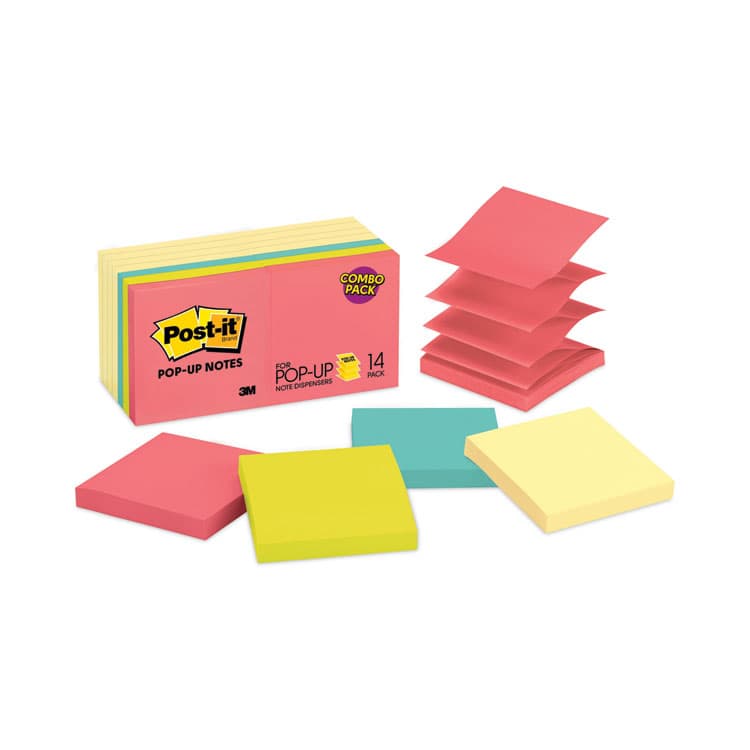 3M/COMMERCIAL TAPE DIV. Original Pop-up Notes Value Pack, 3" x 3", (8) Canary Yellow, (6) Poptimistic Collection Colors, 100 Sheets/Pad, 14 Pads/Pack (MMMR33014YWM)