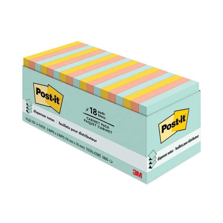 3M/COMMERCIAL TAPE DIV. Original Pop-up Refill Cabinet Pack, 3" x 3", Beachside Cafe Collection Colors, 100 Sheets/Pad, 18 Pads/Pack (MMMR33018APCP)