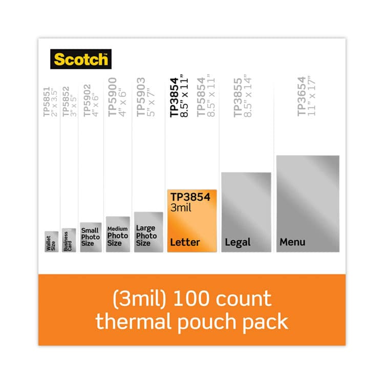 3M/COMMERCIAL TAPE DIV. Laminating Pouches, 3 mil, 9" x 11.5", Gloss Clear, 100/Pack (MMMTP3854100) thumbnail 2